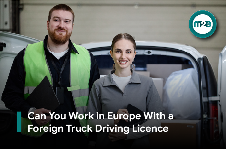Heavy goods lorry on a European motorway with a driver in the cab