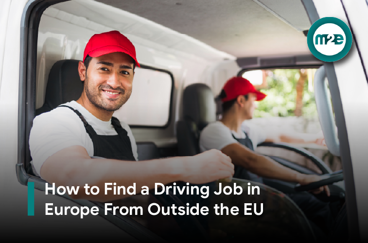 Lorry driver at the wheel of a truck on a European motorway