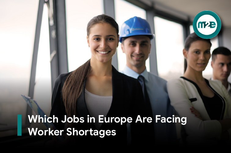 Welder, nurse and electrician representing occupations facing worker shortages in Europe